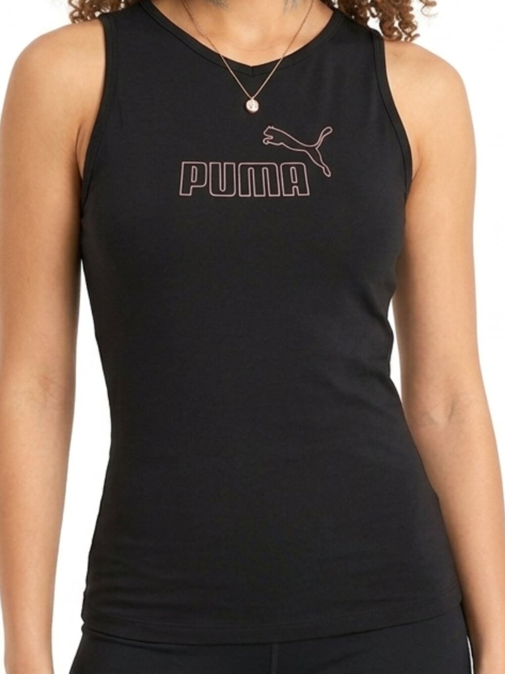 Womens Puma Black Athletic Tank Top Pink Logo Sleeveless Gym Fitness Training S